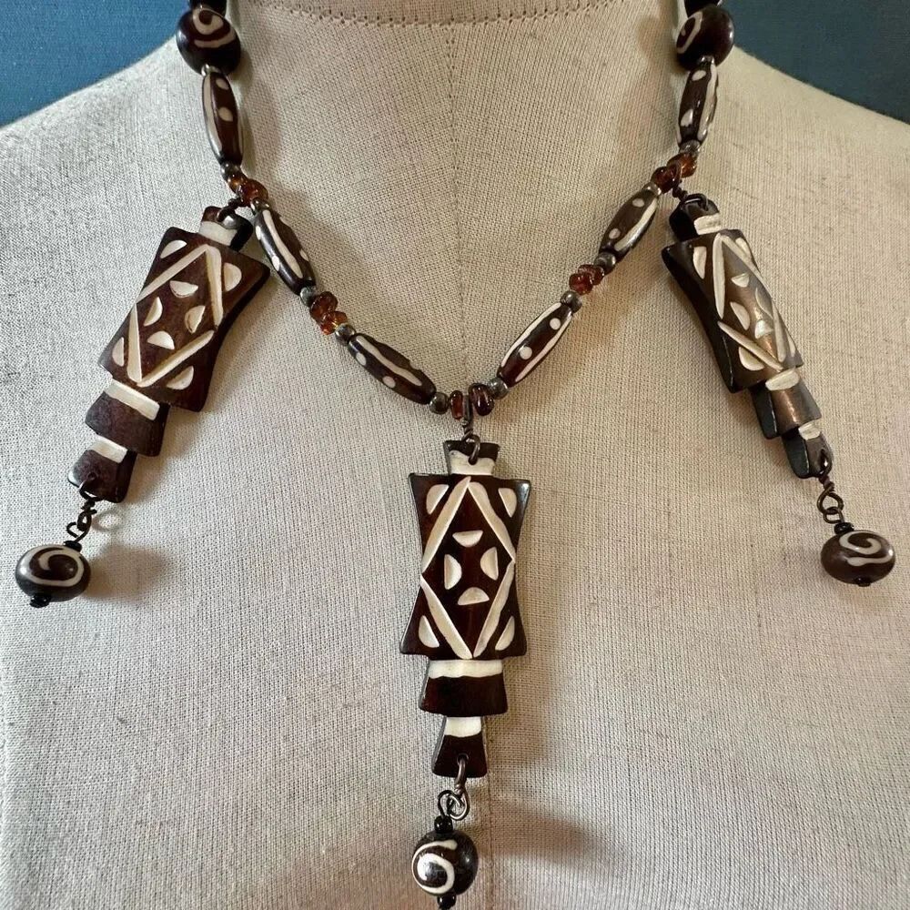 Tribal Hand-carved Beaded necklace